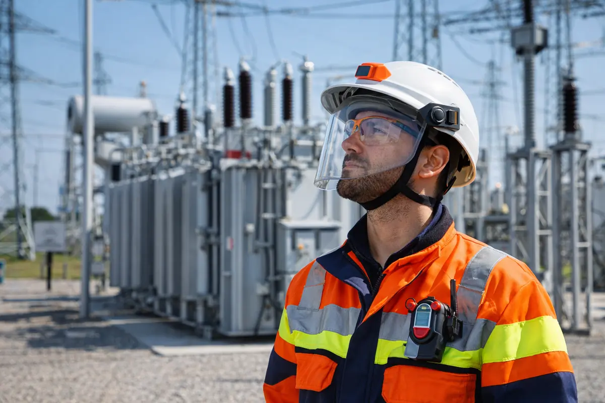 Lavoratore dell'energia in un sottostazione